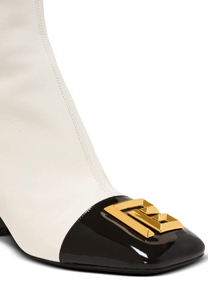 Balmain Edna Ankle Boots In Twotone Leather White Women Boots