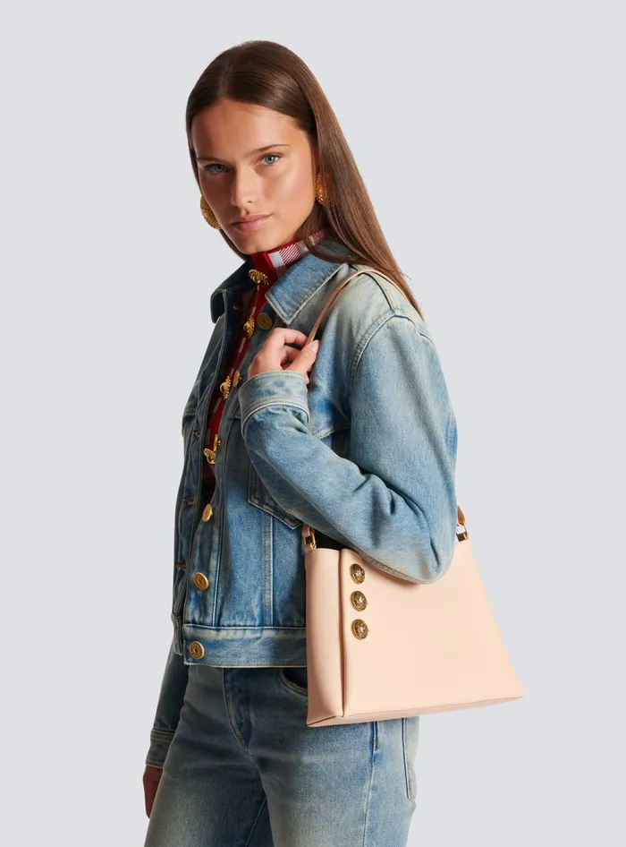Balmain Emblegraveme Handbag In Grained Leather Beige Women Handbags