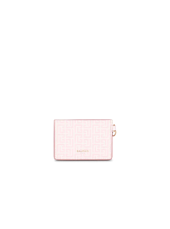Balmain Embossed Calfskin Coin Card Holder Pink Women Small Leather Goods