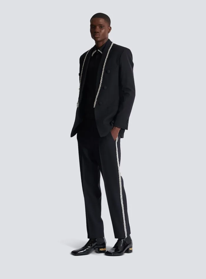 Balmain Embroidered Grain De Poudre Trousers Black Men Trousers And Shorts