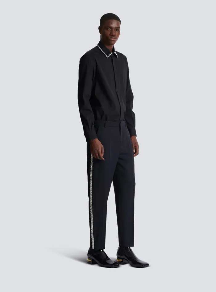 Balmain Embroidered Grain De Poudre Trousers Black Men Trousers And Shorts