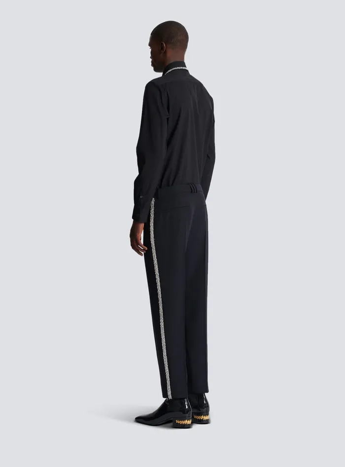 Balmain Embroidered Grain De Poudre Trousers Black Men Trousers And Shorts