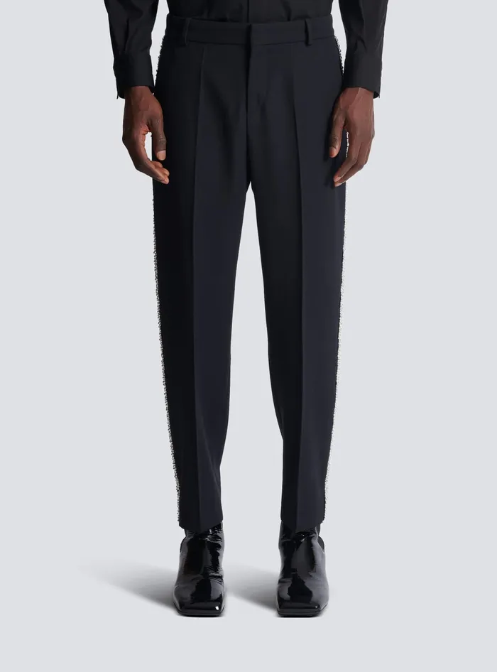 Balmain Embroidered Grain De Poudre Trousers Black Men Trousers And Shorts