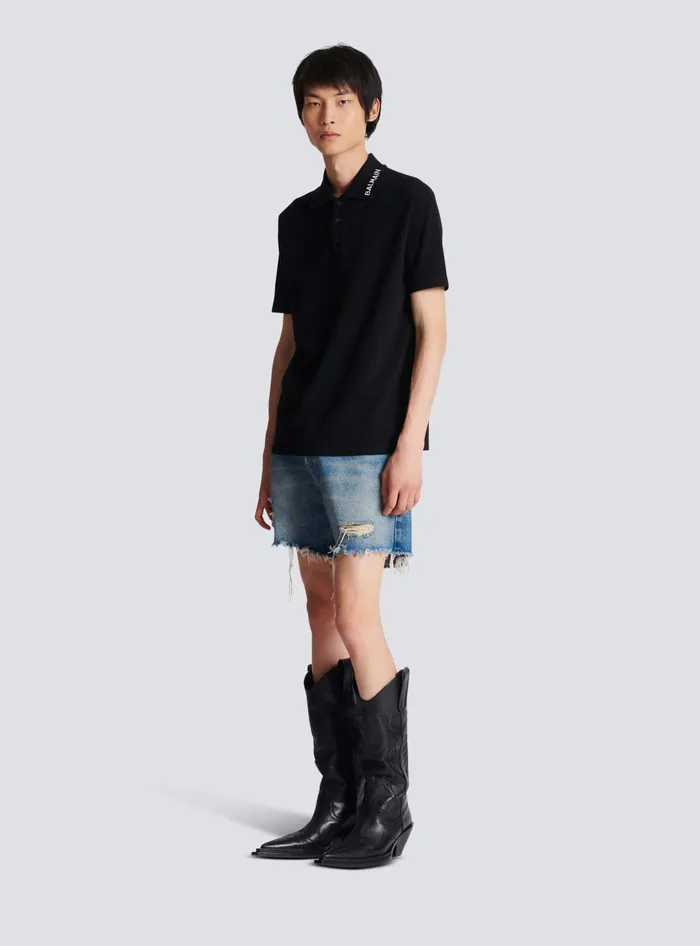 Balmain Embroidered Polo Shirt Black Men Shirts And Polos