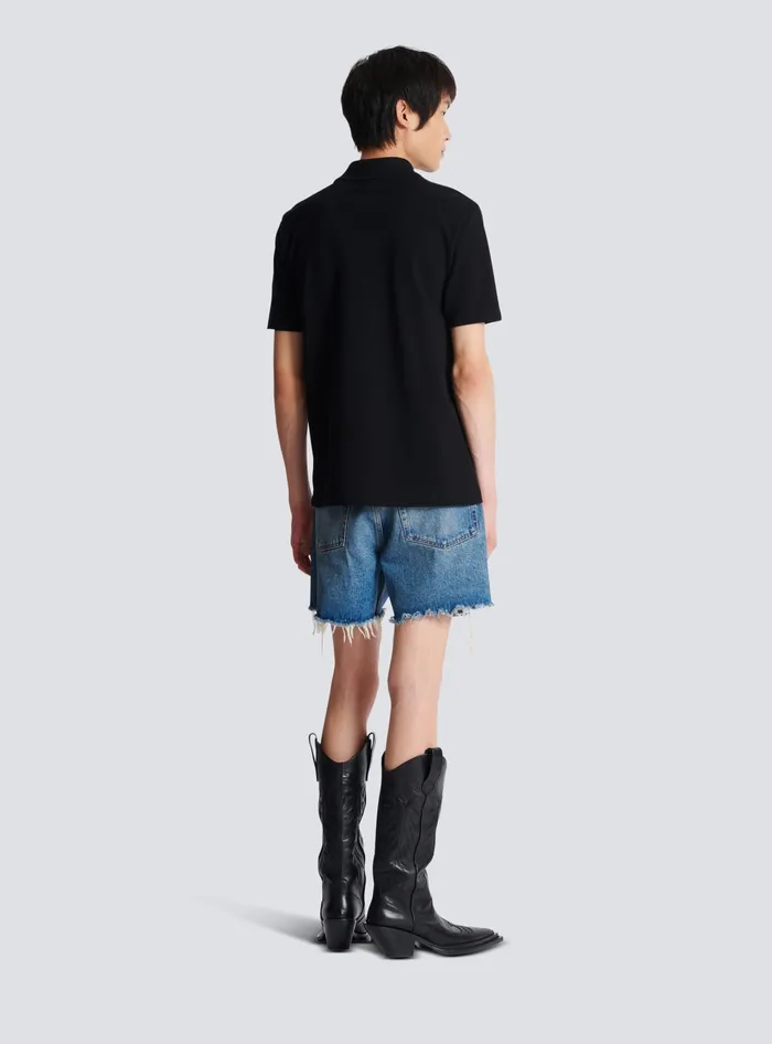 Balmain Embroidered Polo Shirt Black Men Shirts And Polos