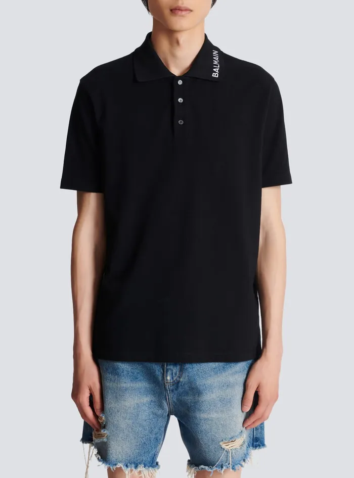 Balmain Embroidered Polo Shirt Black Men Shirts And Polos