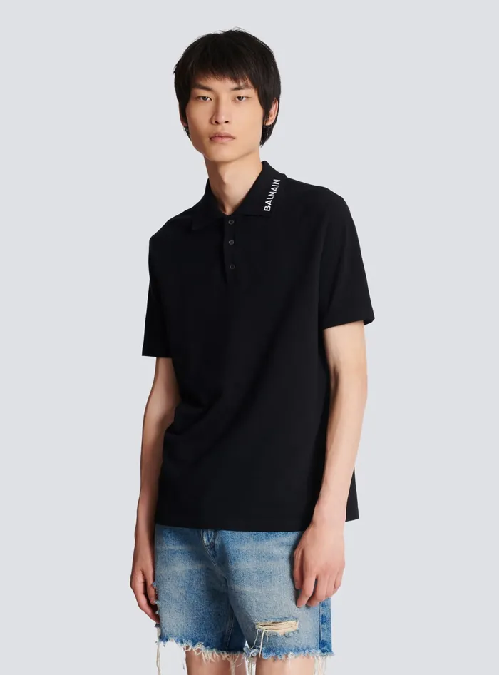 Balmain Embroidered Polo Shirt Black Men Shirts And Polos