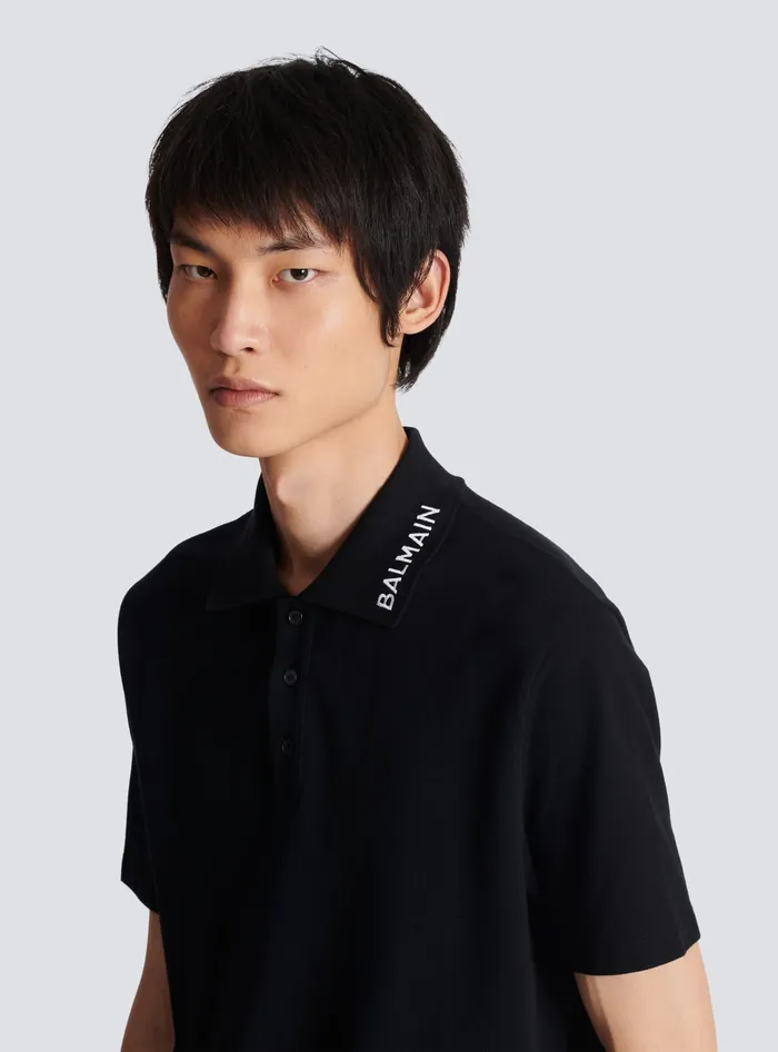 Balmain Embroidered Polo Shirt Black Men Shirts And Polos