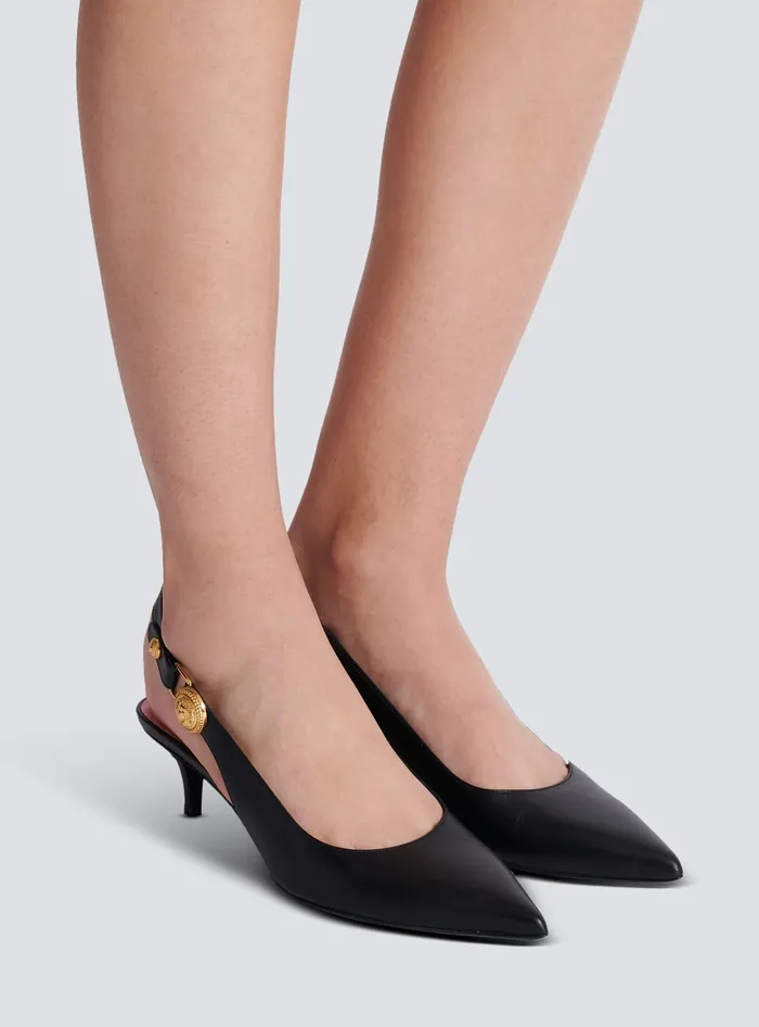 Balmain Eva Kitten Slingbacks In Calfskin Black Women High Heels and Pumps