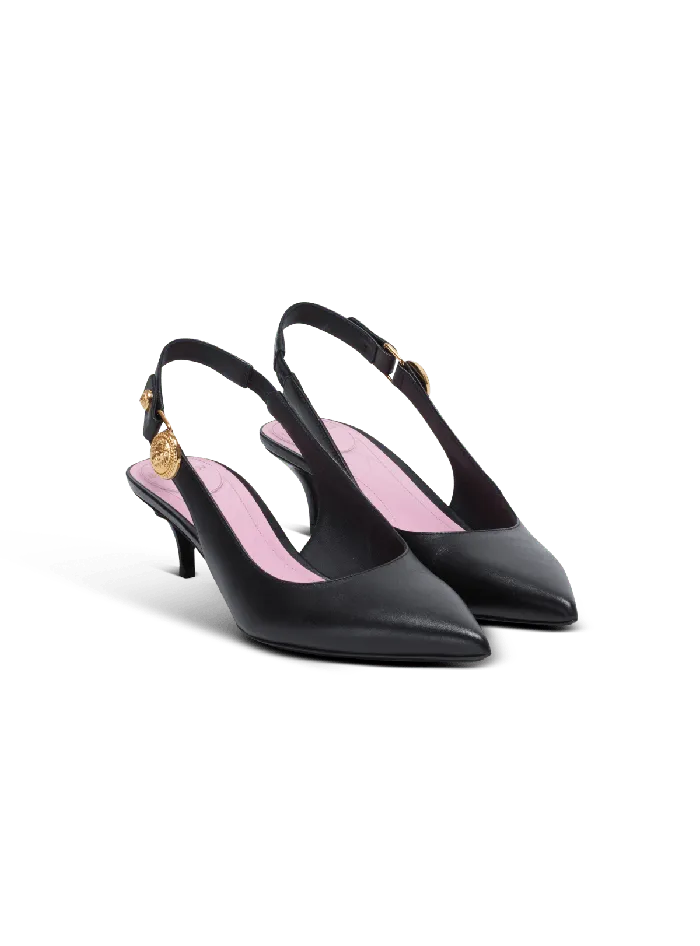 Balmain Eva Kitten Slingbacks In Calfskin Black Women High Heels and Pumps
