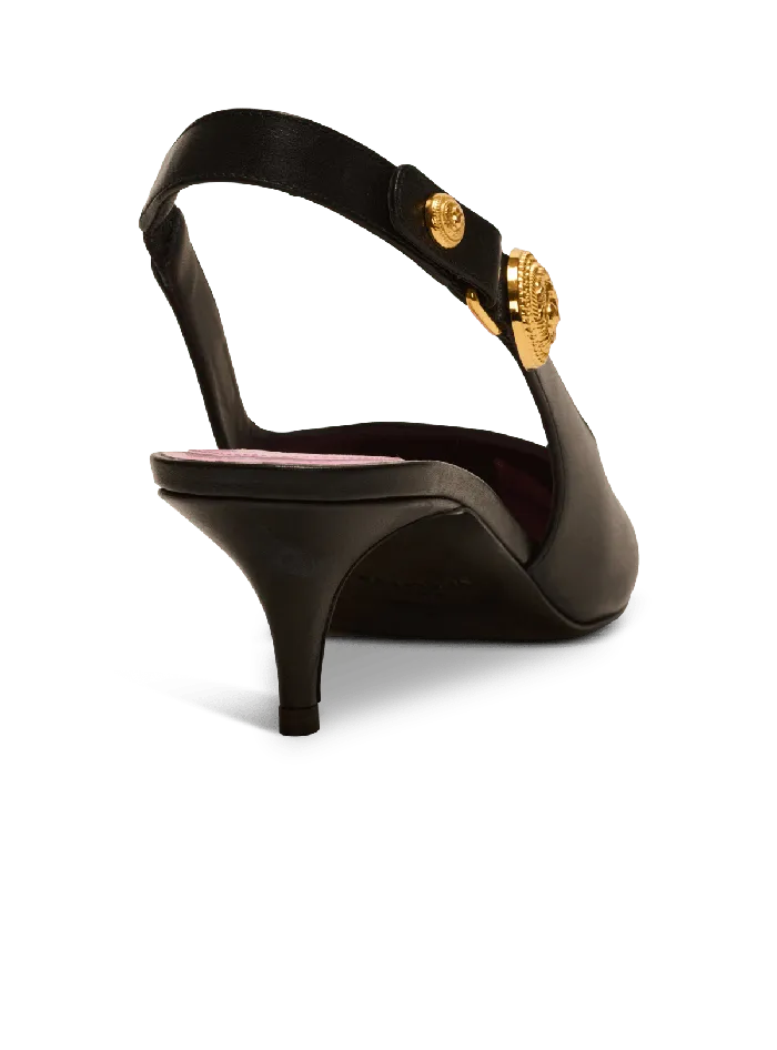 Balmain Eva Kitten Slingbacks In Calfskin Black Women High Heels and Pumps