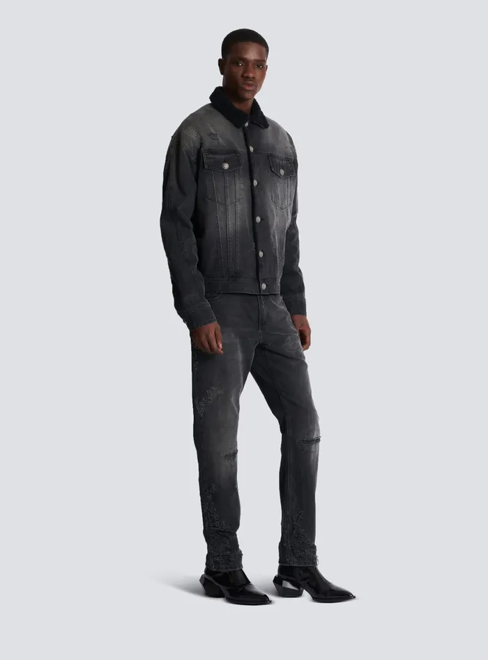 Balmain Faded Denim Jacket Black Men Denim