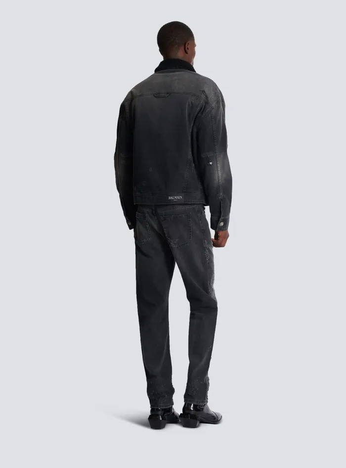 Balmain Faded Denim Jacket Black Men Denim
