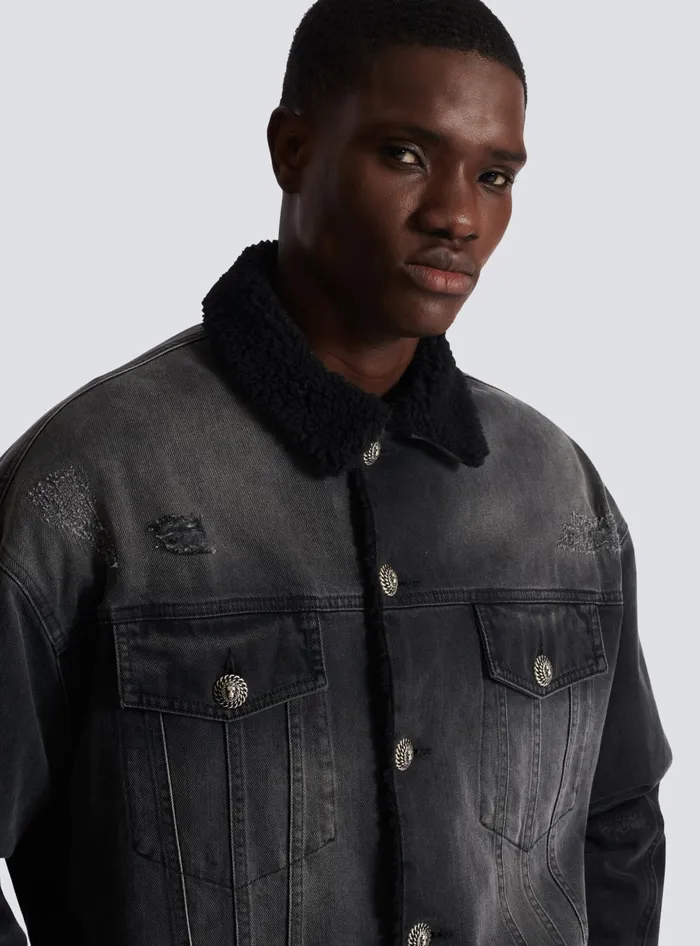 Balmain Faded Denim Jacket Black Men Denim