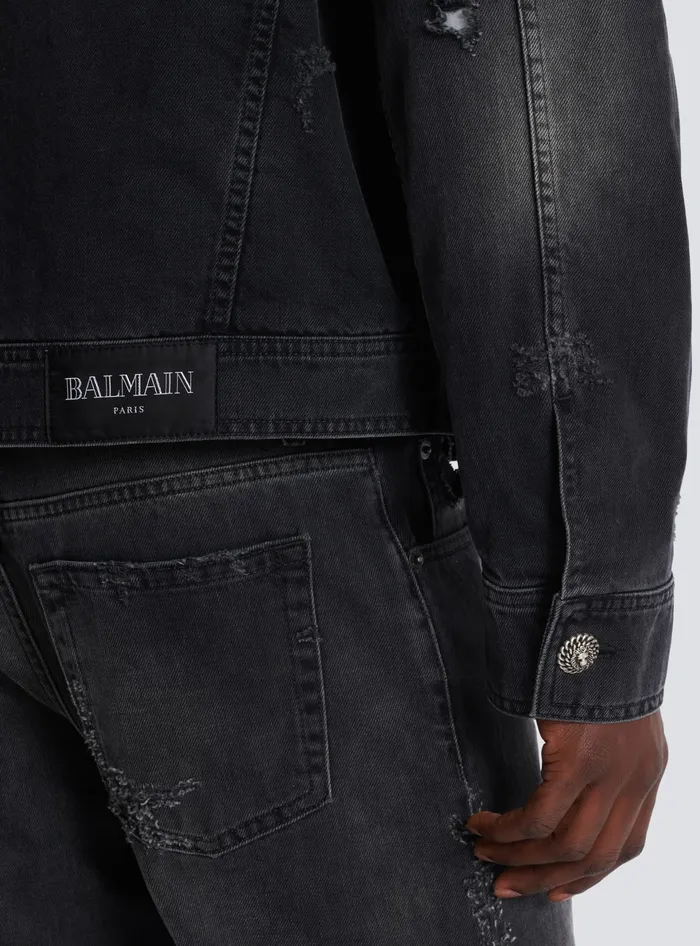 Balmain Faded Denim Jacket Black Men Denim