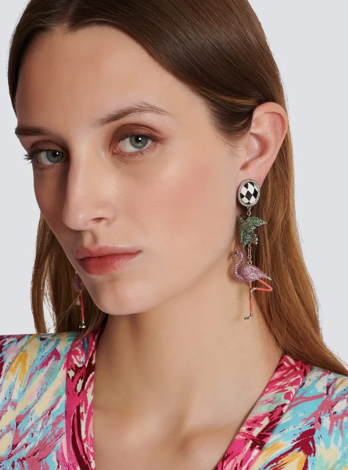 Balmain Flamingo Pendant Earrings Multicolor Women Fashion Jewelry