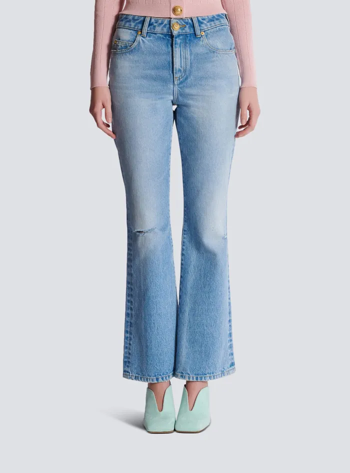Balmain Flared Denim Jeans Blue Women Denim