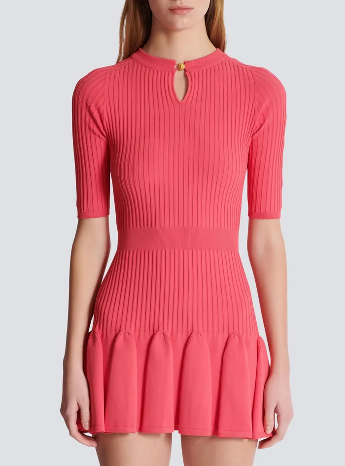 Balmain Flared Knit Dress Pink Women Dresses
