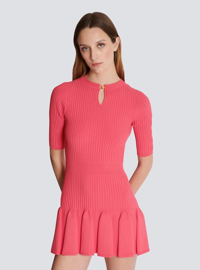 Balmain Flared Knit Dress Pink Women Dresses