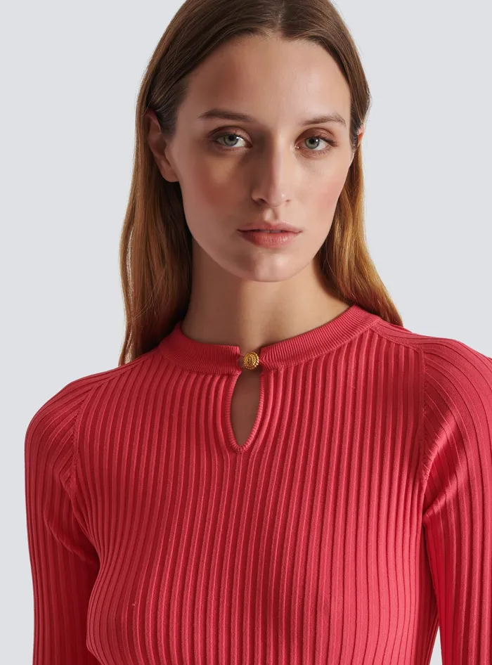 Balmain Flared Knit Dress Pink Women Dresses