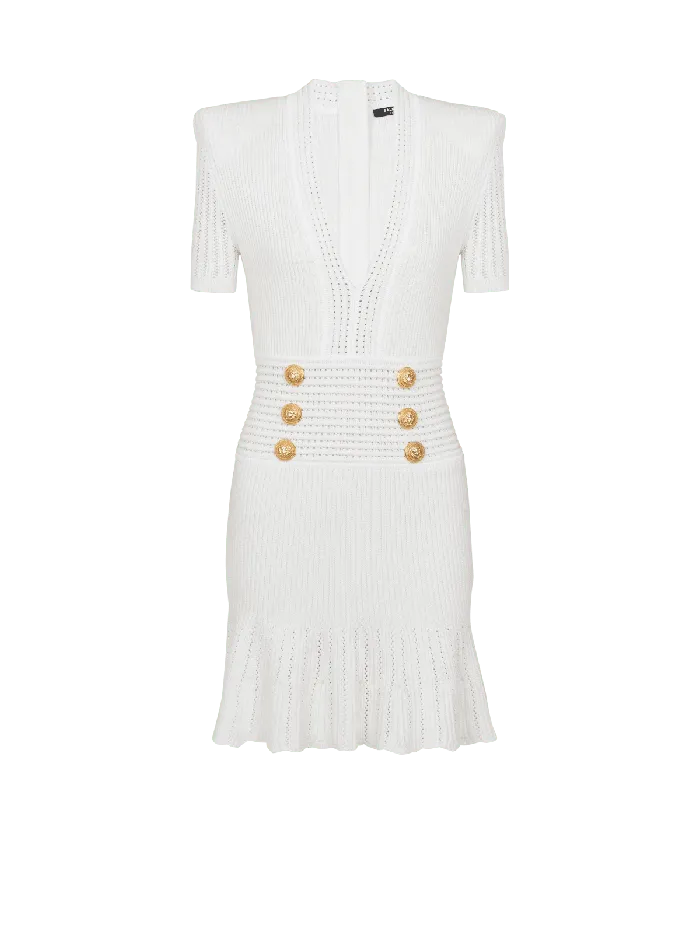 Balmain Flared Knit Dress White Women Dresses