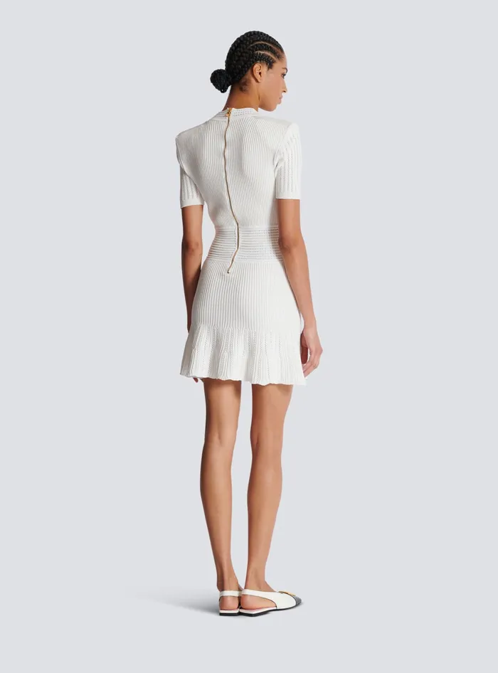 Balmain Flared Knit Dress White Women Dresses