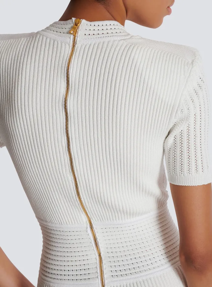 Balmain Flared Knit Dress White Women Dresses