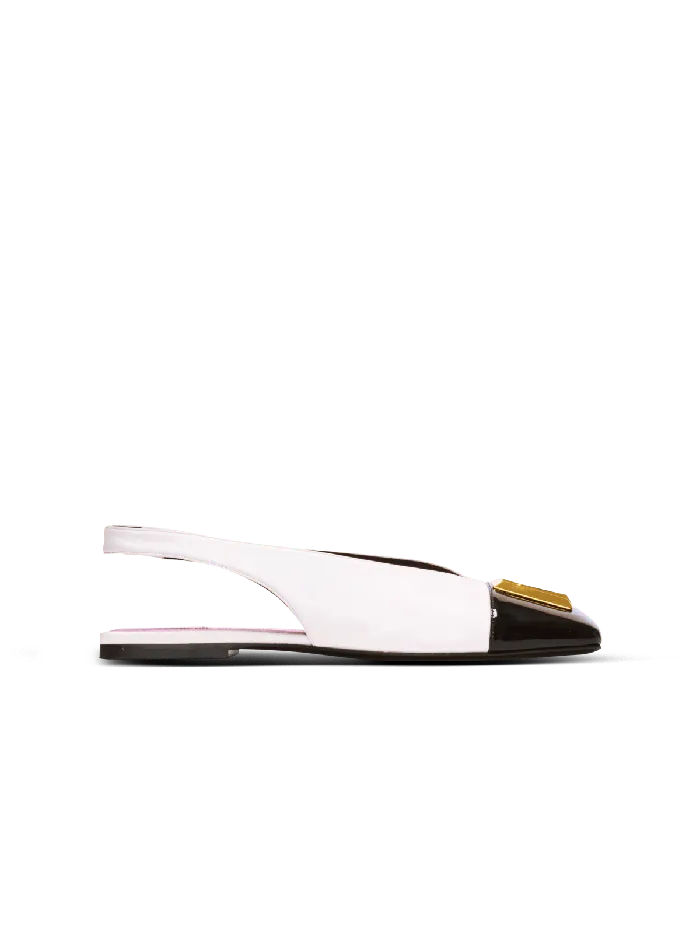 Balmain Flat Eden Slingbacks In Twotone Leather White Women Flat Shoes