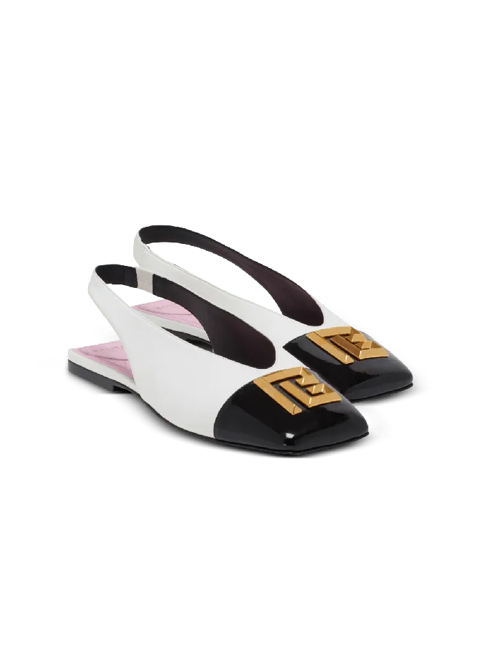Balmain Flat Eden Slingbacks In Twotone Leather White Women Flat Shoes