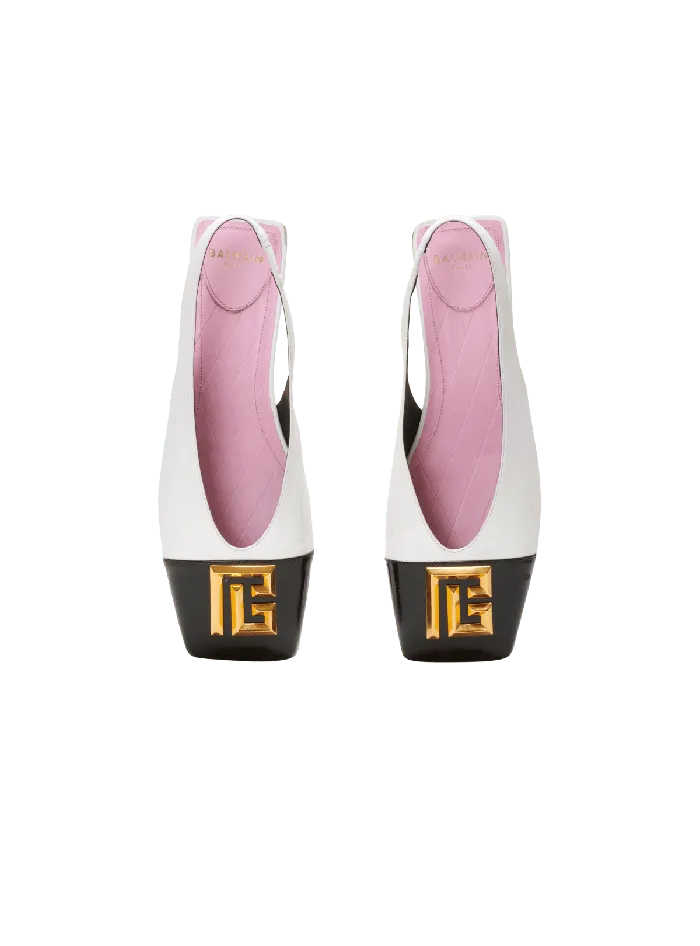 Balmain Flat Eden Slingbacks In Twotone Leather White Women Flat Shoes