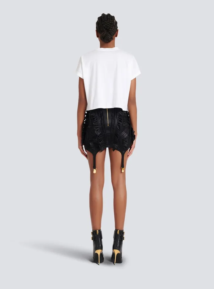 Balmain Flocked Paris Cropped TShirt White Women TShirts
