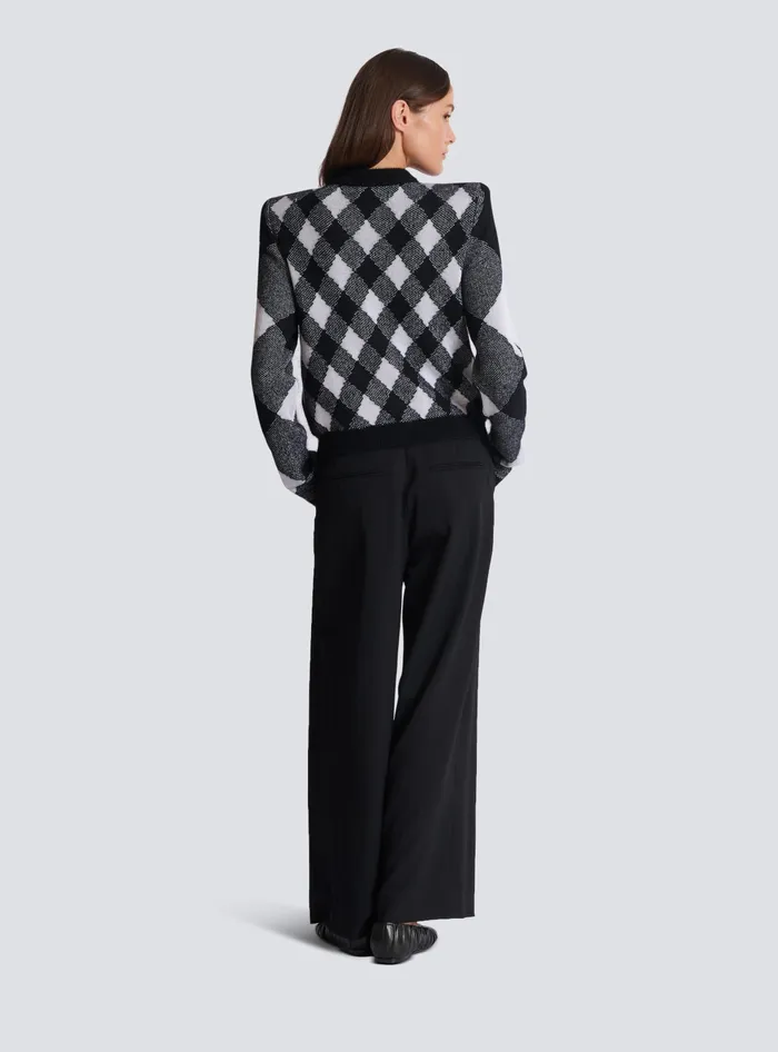 Balmain Gingham Knit Cardigan Black Women Knitwear