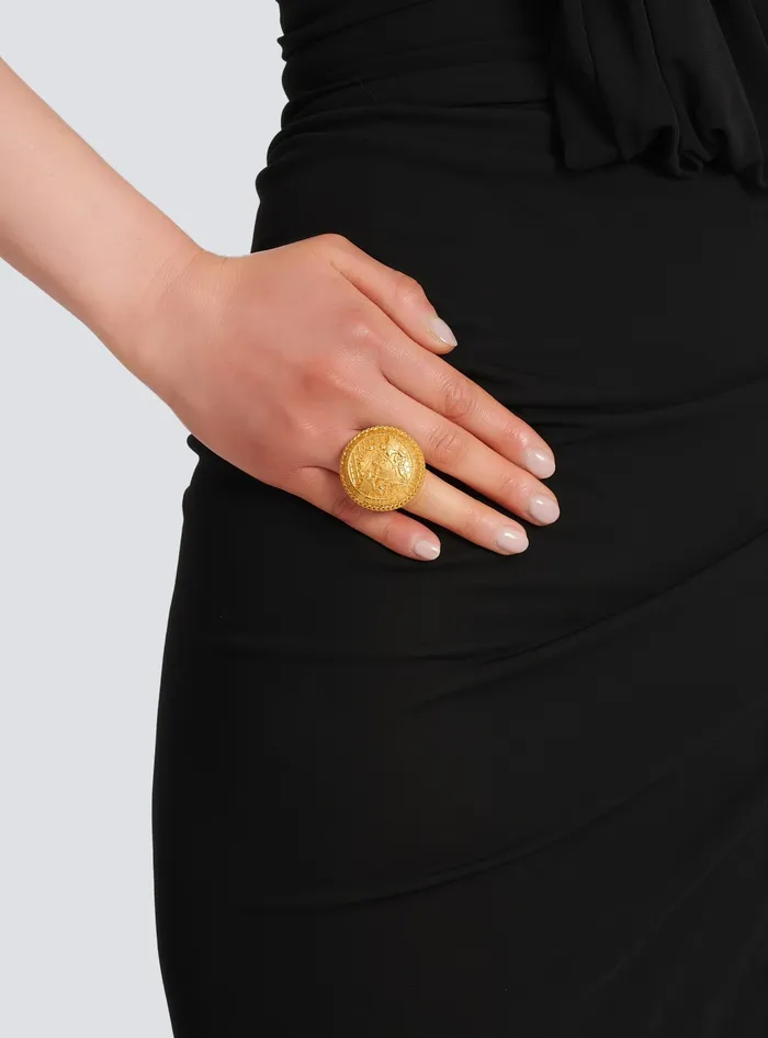 Balmain Goldtone Brass Coin Ring Gold Women Fashion Jewelry