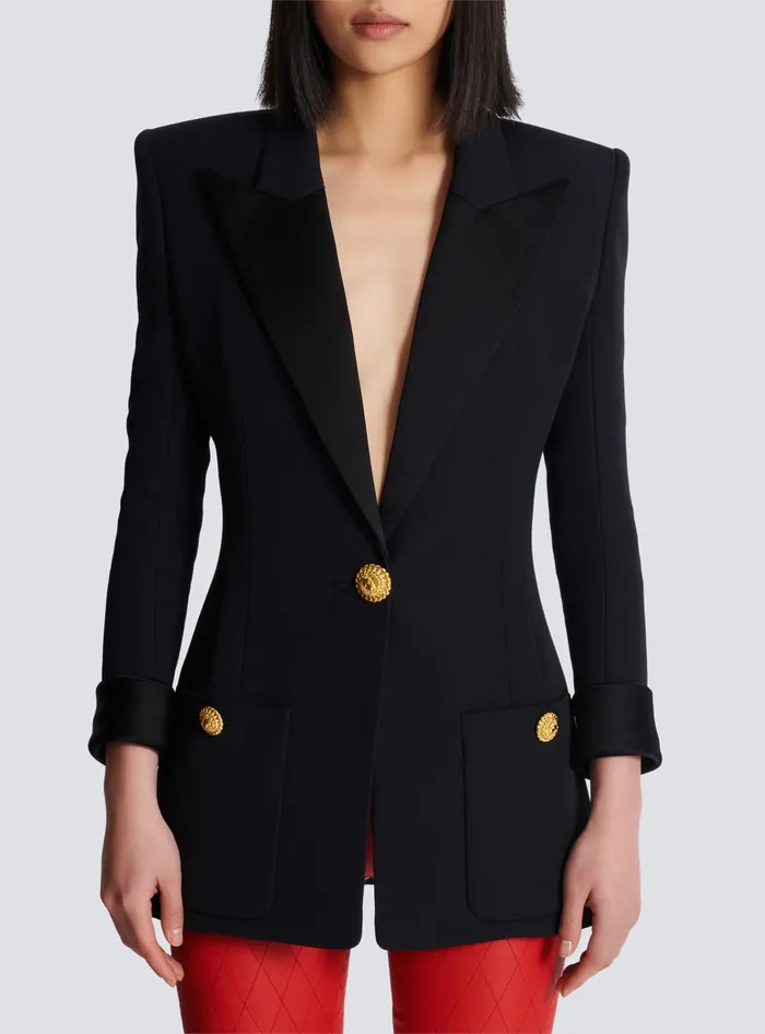 Balmain Grain De Poudre 1button Jacket Black Women Jackets And Blazers