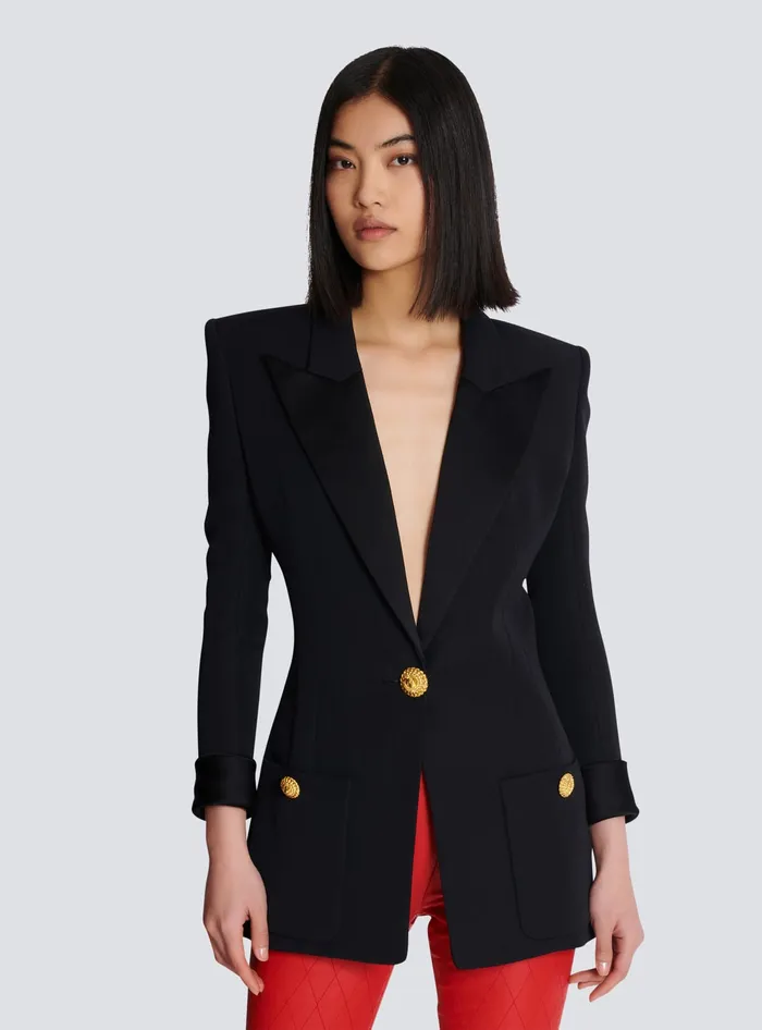 Balmain Grain De Poudre 1button Jacket Black Women Jackets And Blazers