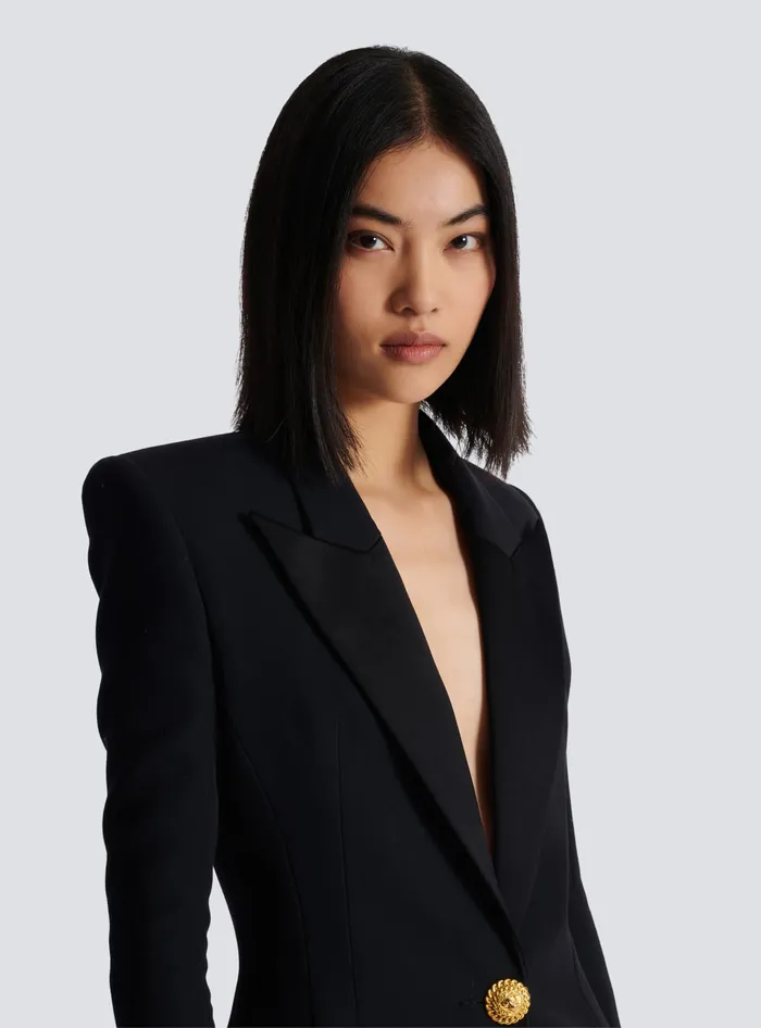 Balmain Grain De Poudre 1button Jacket Black Women Jackets And Blazers