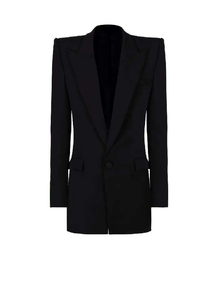 Balmain Grain De Poudre 1button Jacket With Shoulder Pads Black Men Jackets And Blazers
