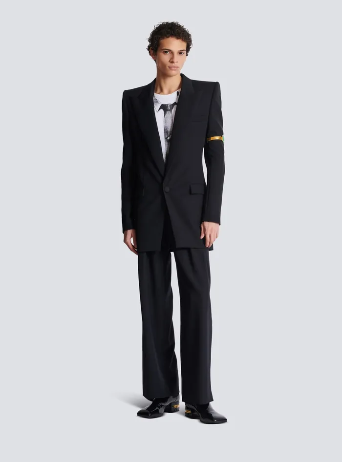 Balmain Grain De Poudre 1button Jacket With Shoulder Pads Black Men Jackets And Blazers