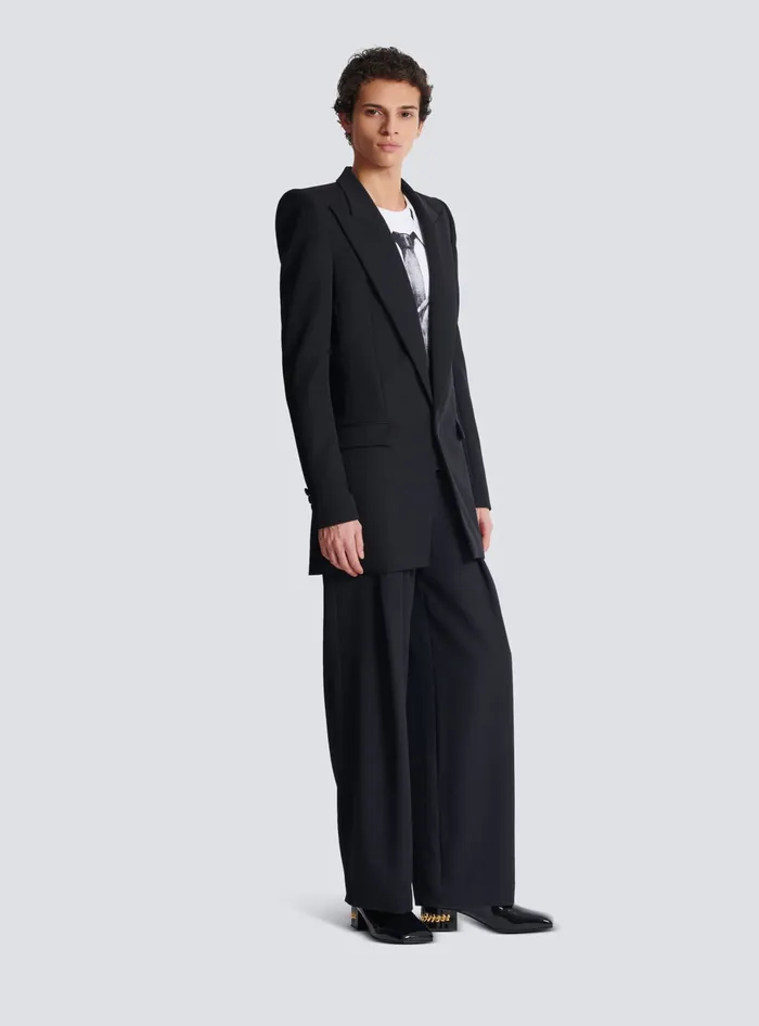 Balmain Grain De Poudre 1button Jacket With Shoulder Pads Black Men Jackets And Blazers