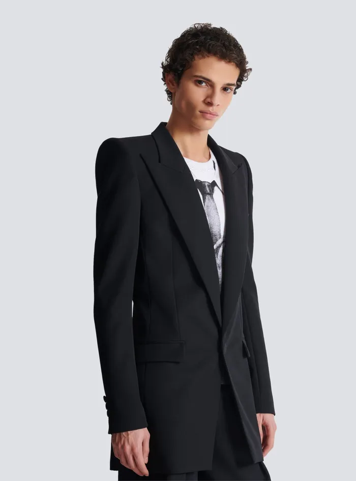 Balmain Grain De Poudre 1button Jacket With Shoulder Pads Black Men Jackets And Blazers