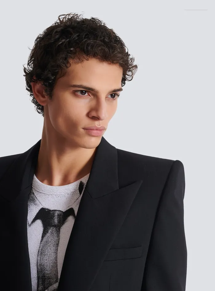 Balmain Grain De Poudre 1button Jacket With Shoulder Pads Black Men Jackets And Blazers