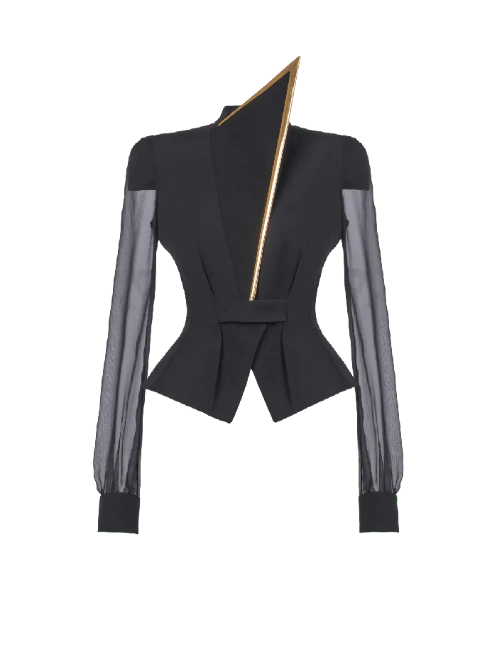 Balmain Grain De Poudre And Chiffon Jacket Black Women Jackets And Blazers