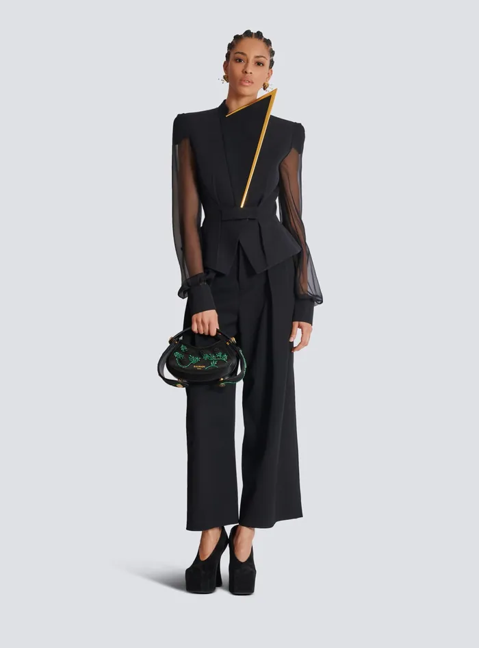 Balmain Grain De Poudre And Chiffon Jacket Black Women Jackets And Blazers