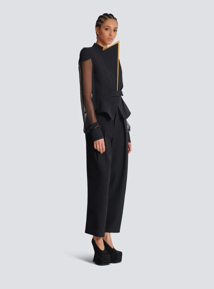 Balmain Grain De Poudre And Chiffon Jacket Black Women Jackets And Blazers