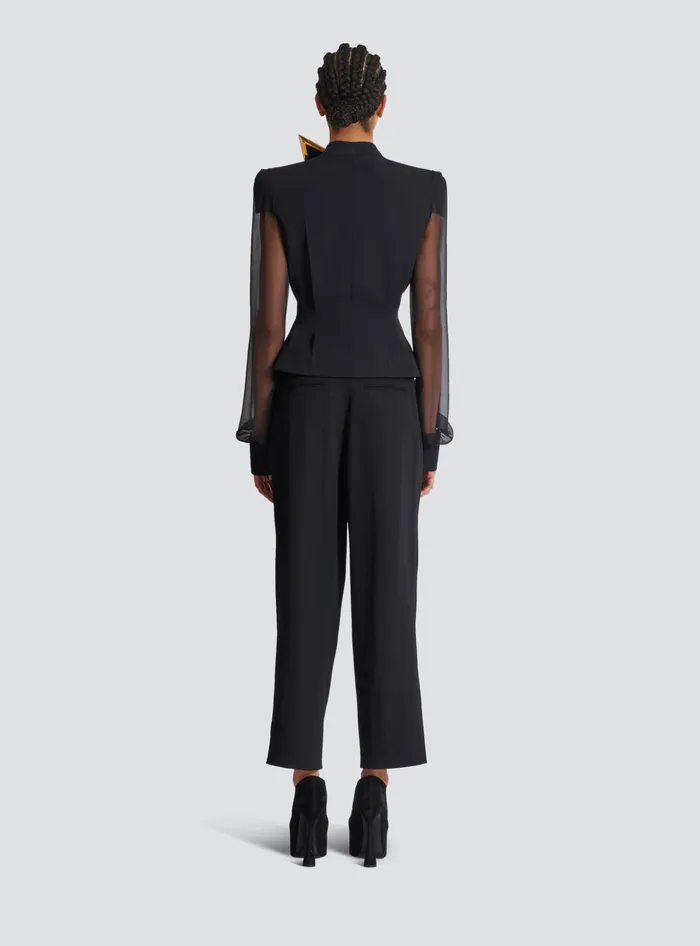 Balmain Grain De Poudre And Chiffon Jacket Black Women Jackets And Blazers