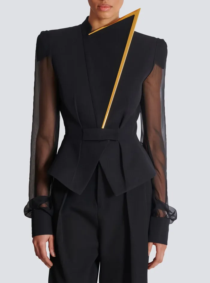 Balmain Grain De Poudre And Chiffon Jacket Black Women Jackets And Blazers