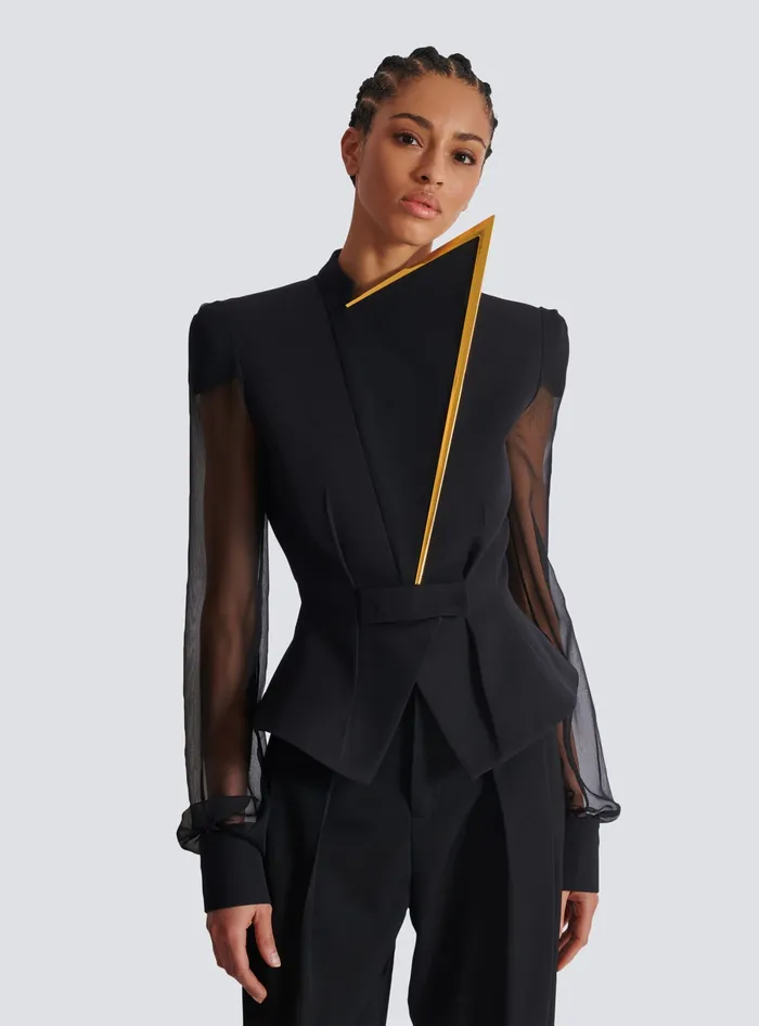 Balmain Grain De Poudre And Chiffon Jacket Black Women Jackets And Blazers