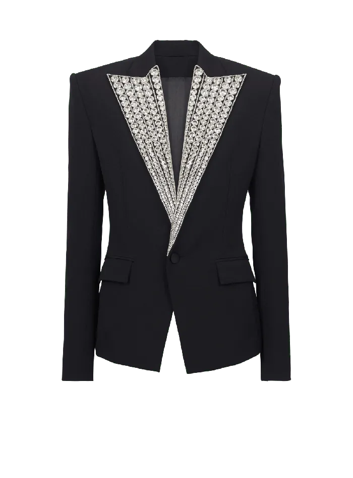 Balmain Jacket With Crystalembellished Collar Silver Men Jackets And Blazers