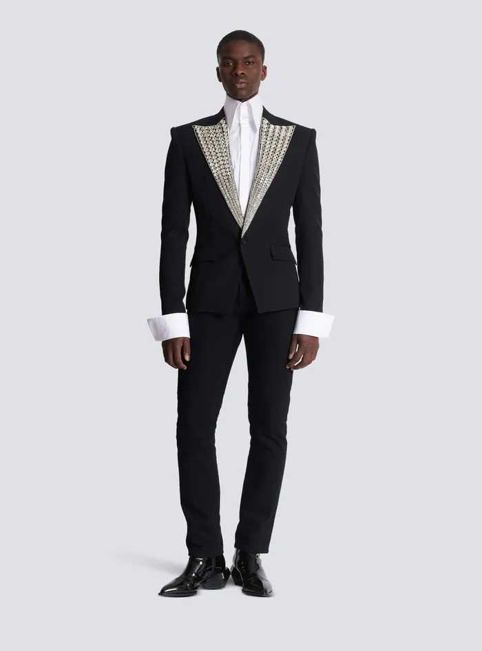 Balmain Jacket With Crystalembellished Collar Silver Men Jackets And Blazers