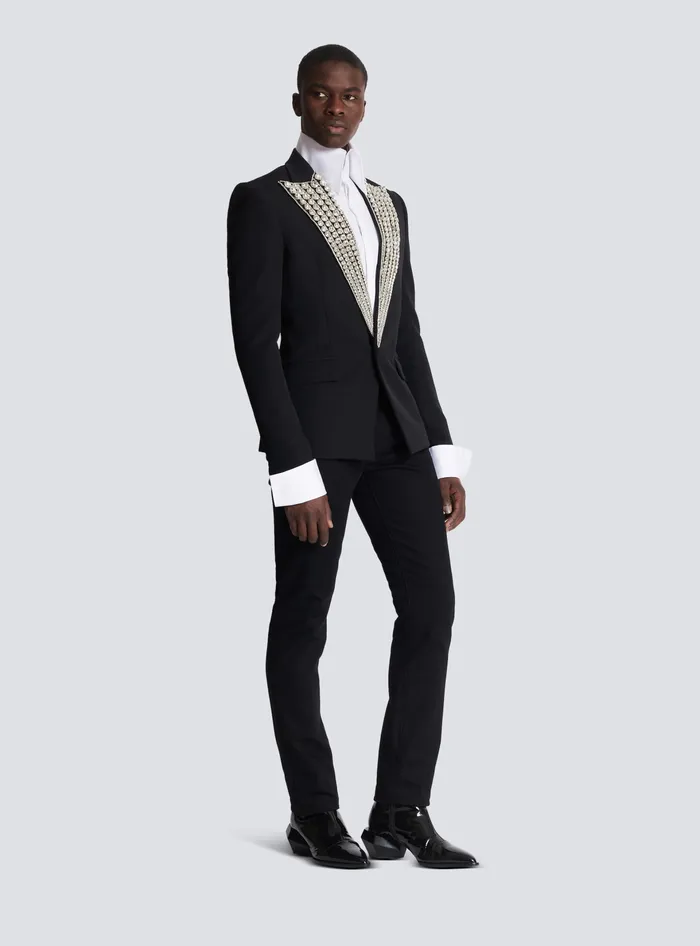 Balmain Jacket With Crystalembellished Collar Silver Men Jackets And Blazers
